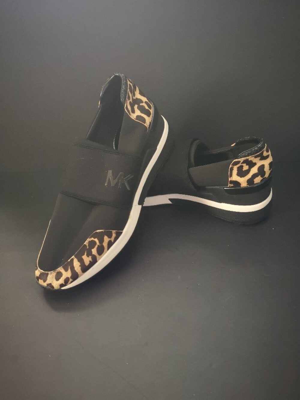 Michael Michael Kors Ladies Size 9.5 Black w/ Cheetah Felix Trainer Sneakers